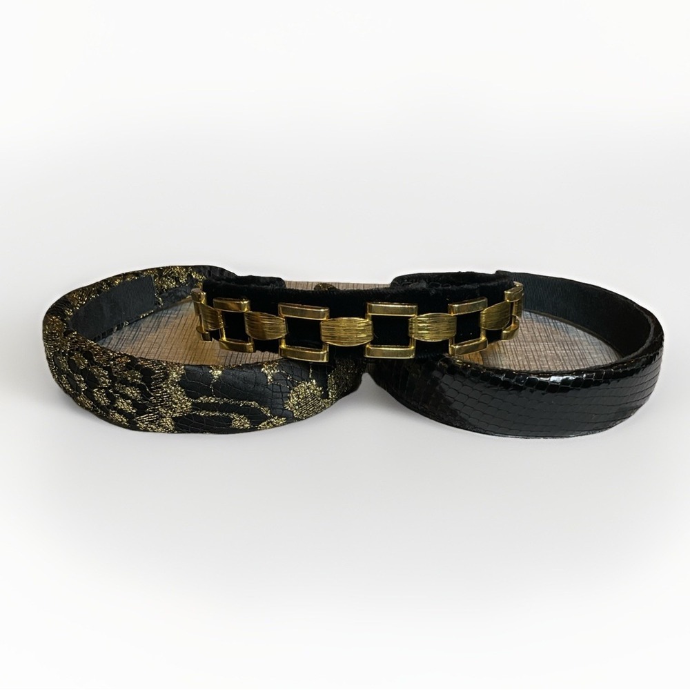 Vintage Lot Of 3 Headbands Black And Gold 1980s Bergdorf Goodman Statement Piece